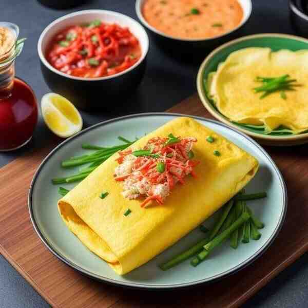 Омлет с крабовыми палочками и зеленым луком